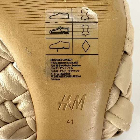 H&M Premium Beige Woven Leather Square Toe Mules Heels 41 - Picture 6 of 11